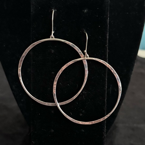 Silver Toned Dangle Round Earrings - Picture 1 of 2
